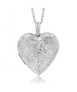 Locket Pendant Necklace Charm 1.5" Engraved Flowers Heart Shape