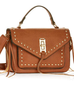 Metallic Sky Studded Crossbody With Fringe